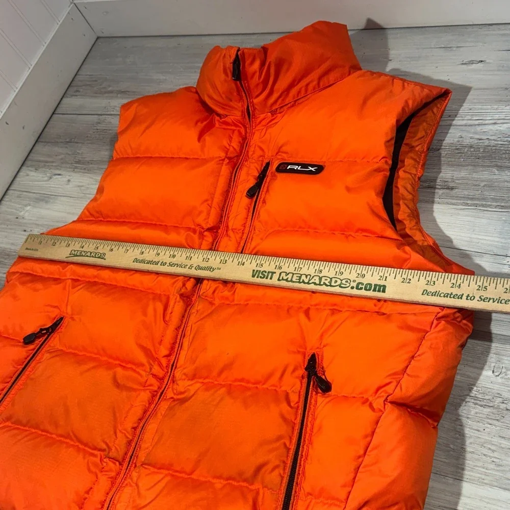 RLX‎ Ralph Lauren Down Puffer Vest Men Sz L Orange Full Zip Packable Hood